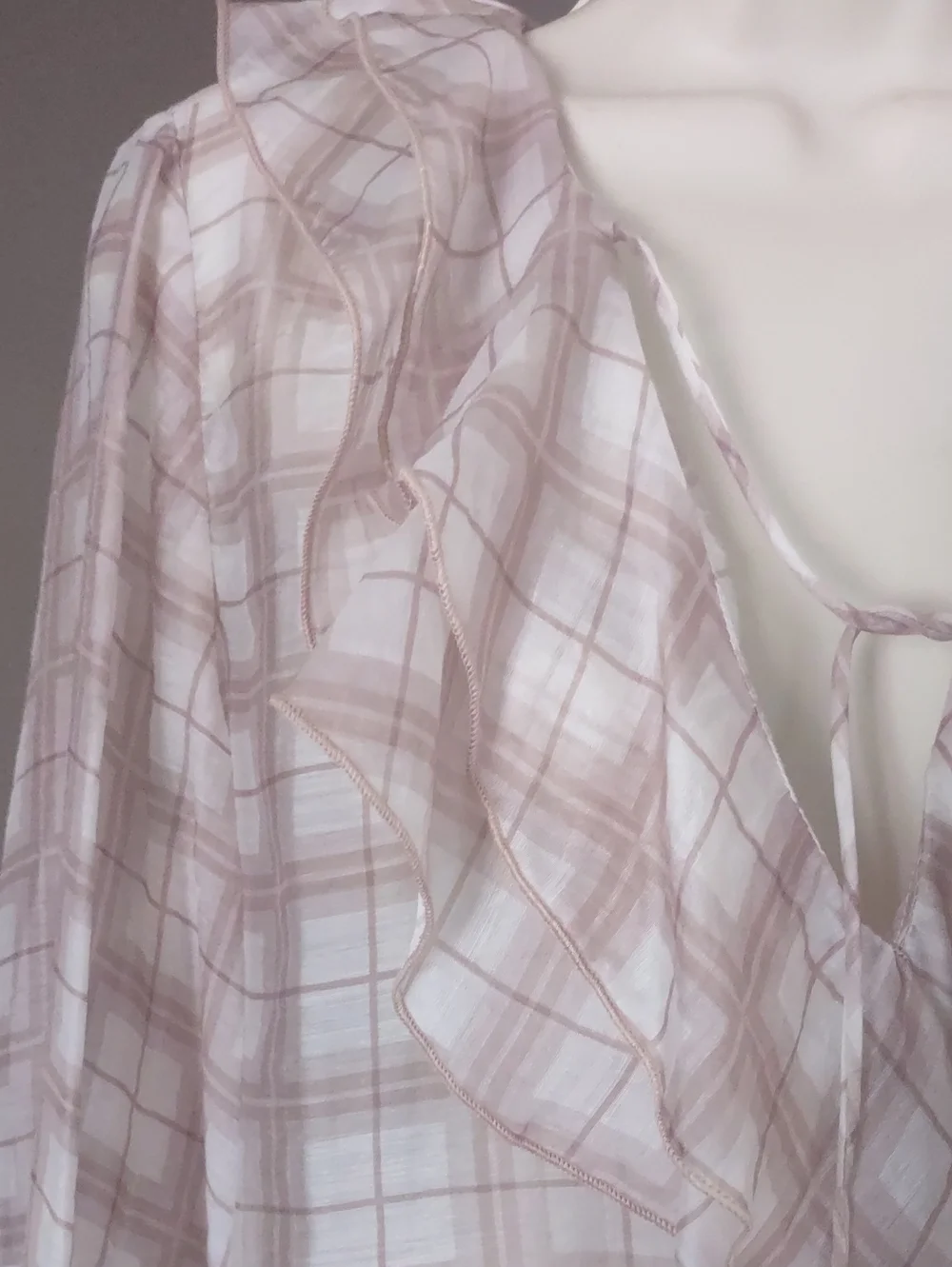 Zara Plaid Ruffled Blouse With Front Tie Detail Size MEDIUM
